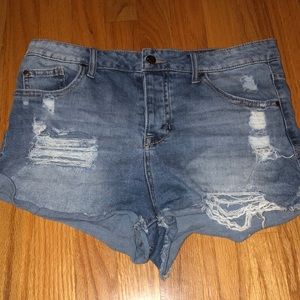 High waisted ripped jean shorts